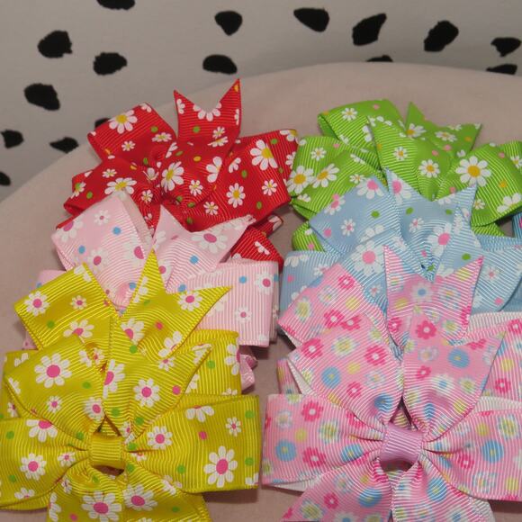 Floral Print Grosgrain Ribbon Bow Hair Accessories Clip Lot - Picture 2 of 4